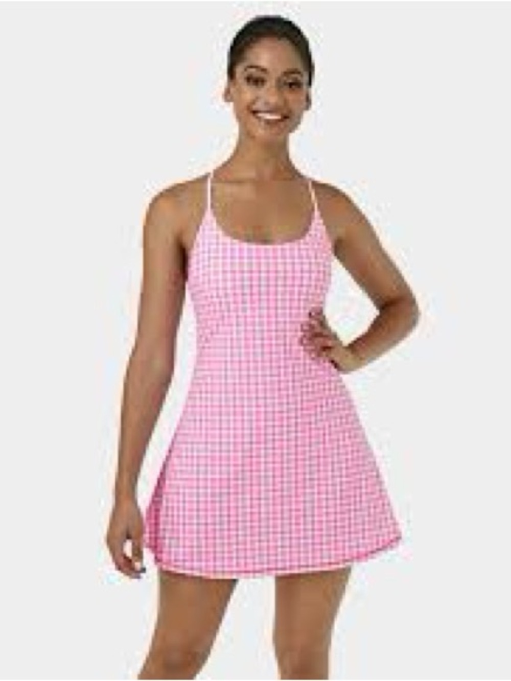 HALARA NWT ~ Pink Gingham Spaghetti Strap Mini Dress Comfy Sporty